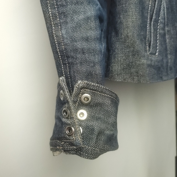KENNETH COLE Jeans Jacket Asymmetrical Zip Snap Cuffs & Collar Sz 4 - Picture 3 of 8